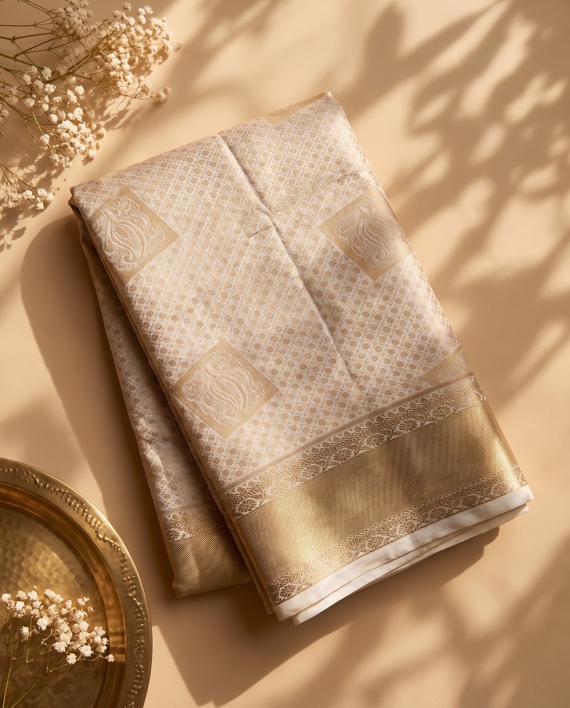 Ivory & Gold Zari Semi Silk Saree